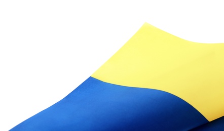 National flag of Ukraine on white background, closeup