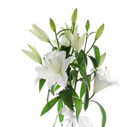 Photo of Beautiful bouquet of lily flowers isolated on white