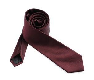 Photo of One brown necktie isolated on white, above view