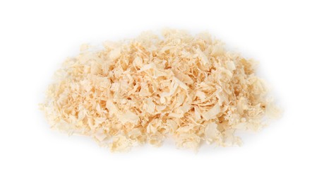 Photo of Pile of natural sawdust isolated on white