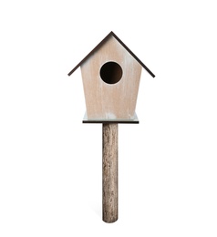 Image of Beautiful wooden bird box isolated on white