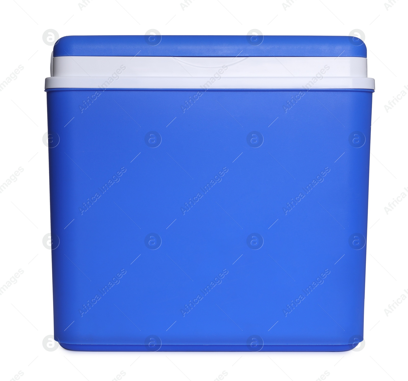 Photo of Blue plastic cool box isolated on white