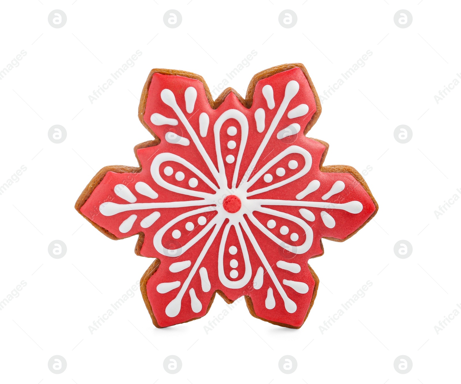 Photo of Tasty Christmas cookie in shape of snowflake isolated on white