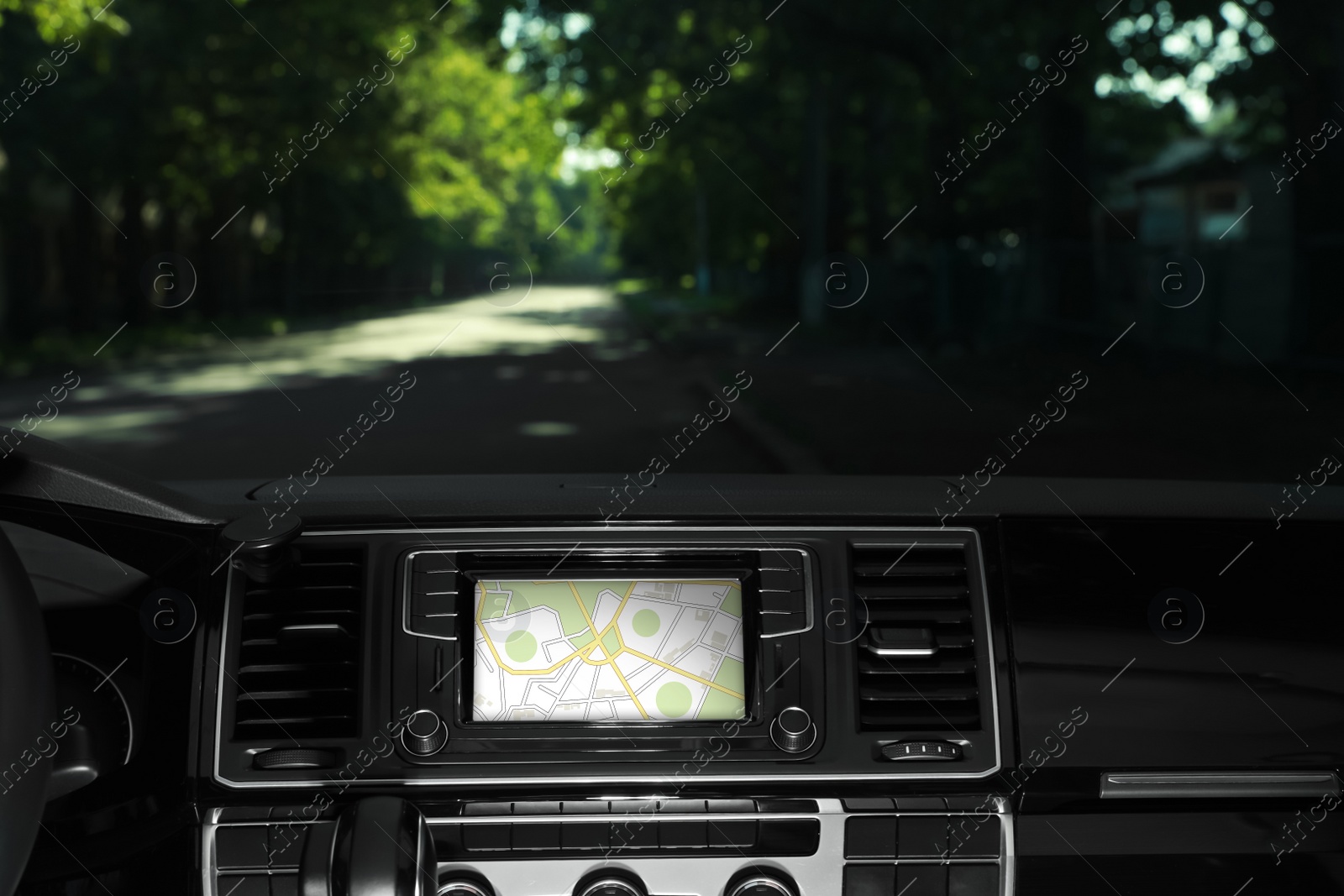 Image of View of dashboard with navigation system in modern car