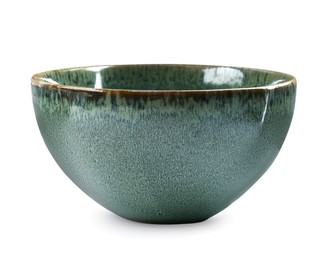 Beautiful green ceramic bowl on white background