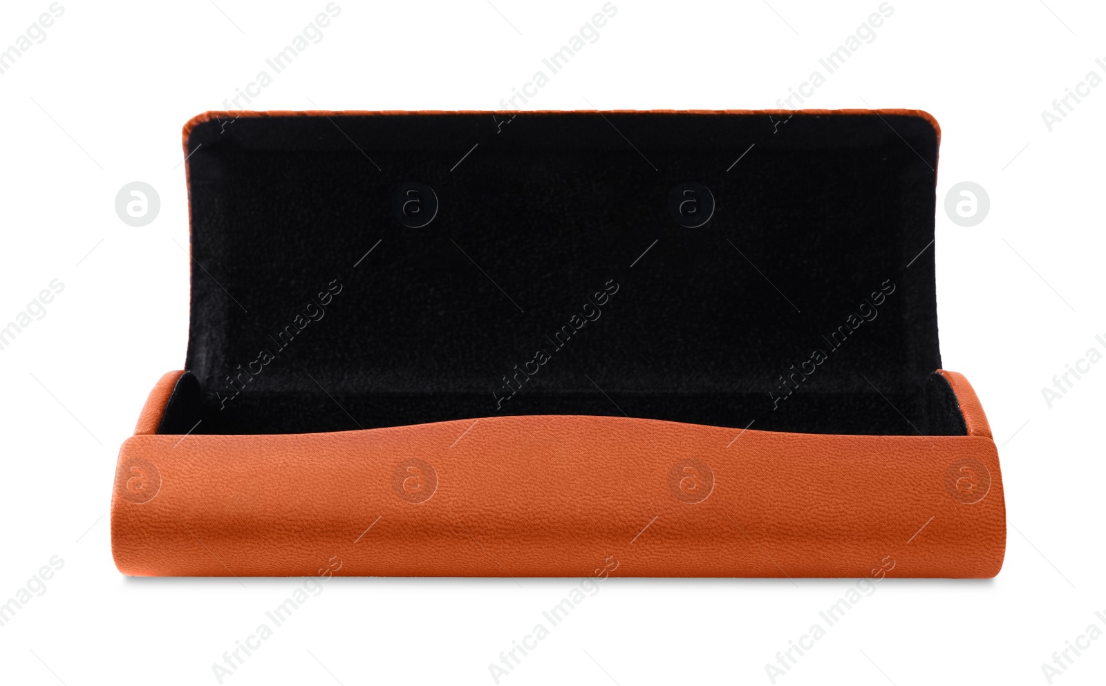 Photo of Open brown leather glasses case isolated on white