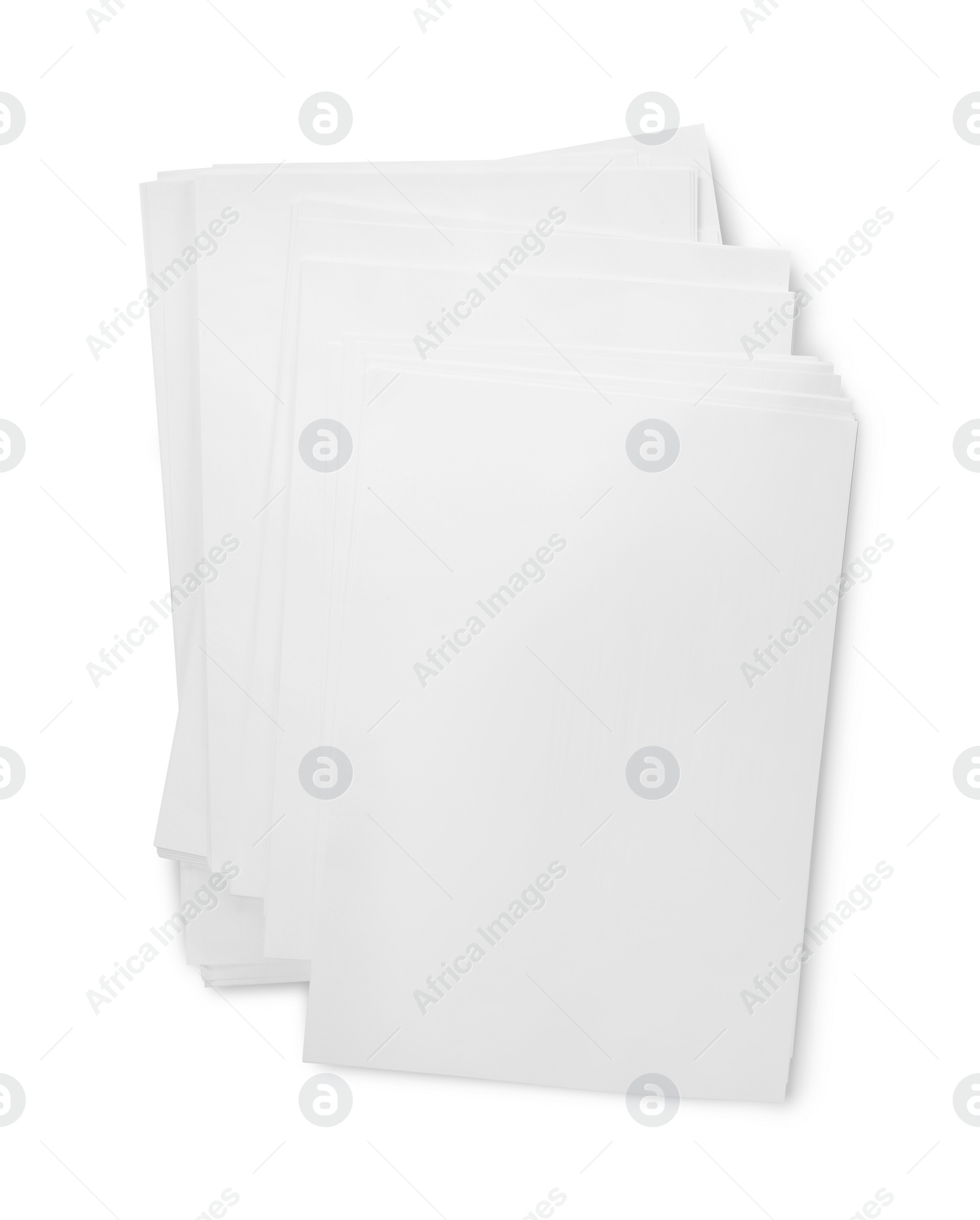 Photo of Pile of paper sheets on white background, top view