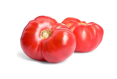 Photo of Fresh ripe red tomatoes on white background