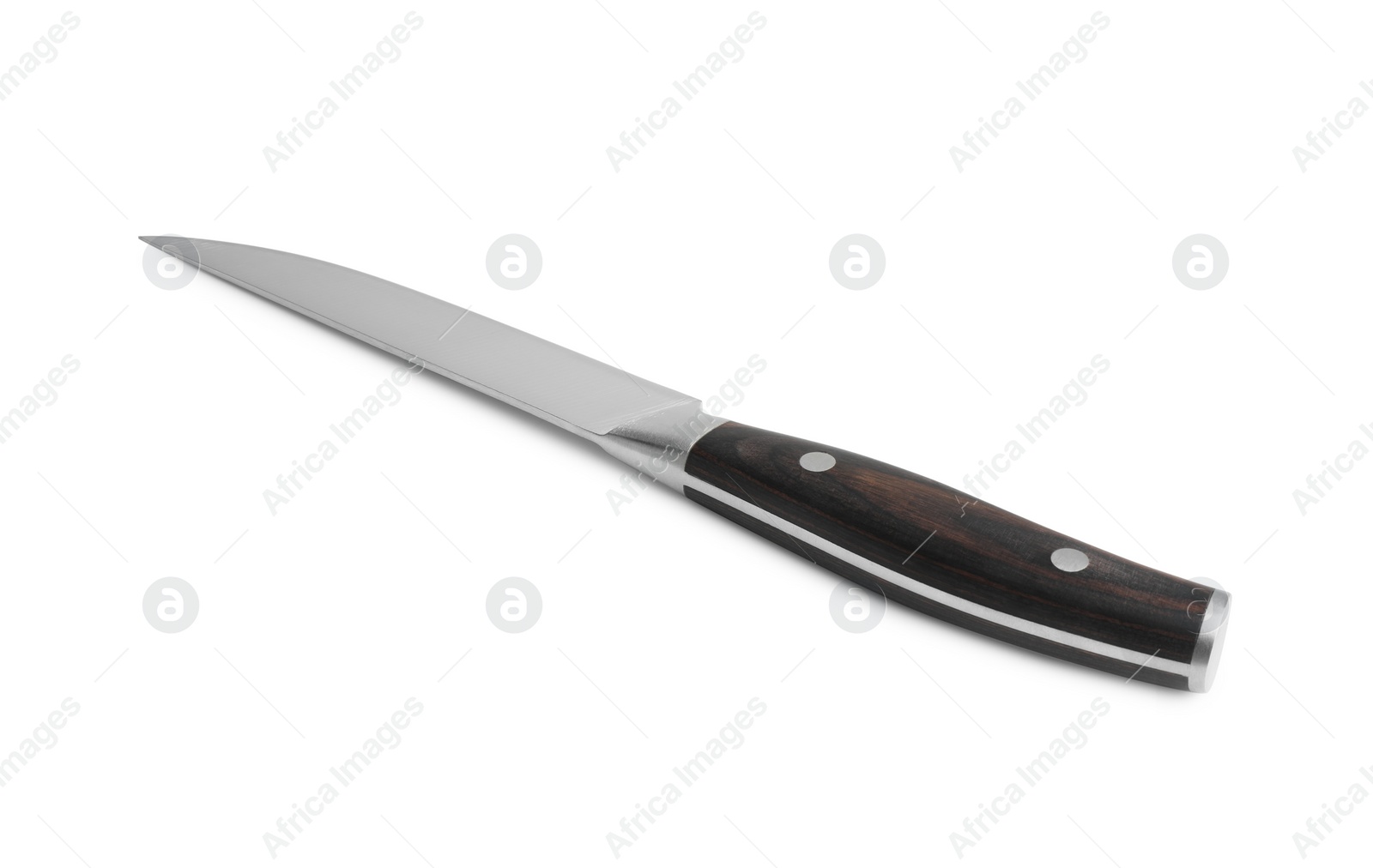 Photo of One knife with wooden handle isolated on white