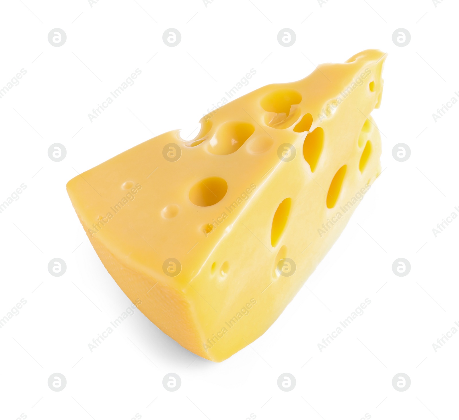 Photo of Piece of cheese with holes isolated on white