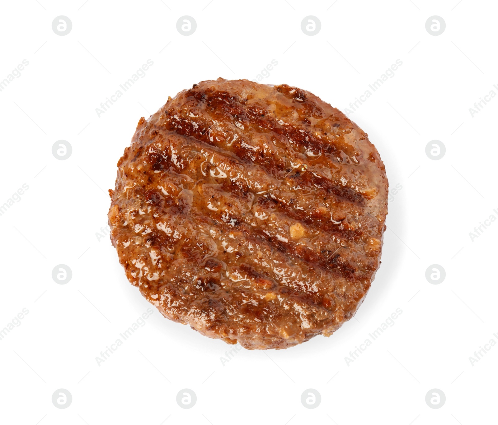 Photo of Grilled meat cutlet for burger isolated on white, top view