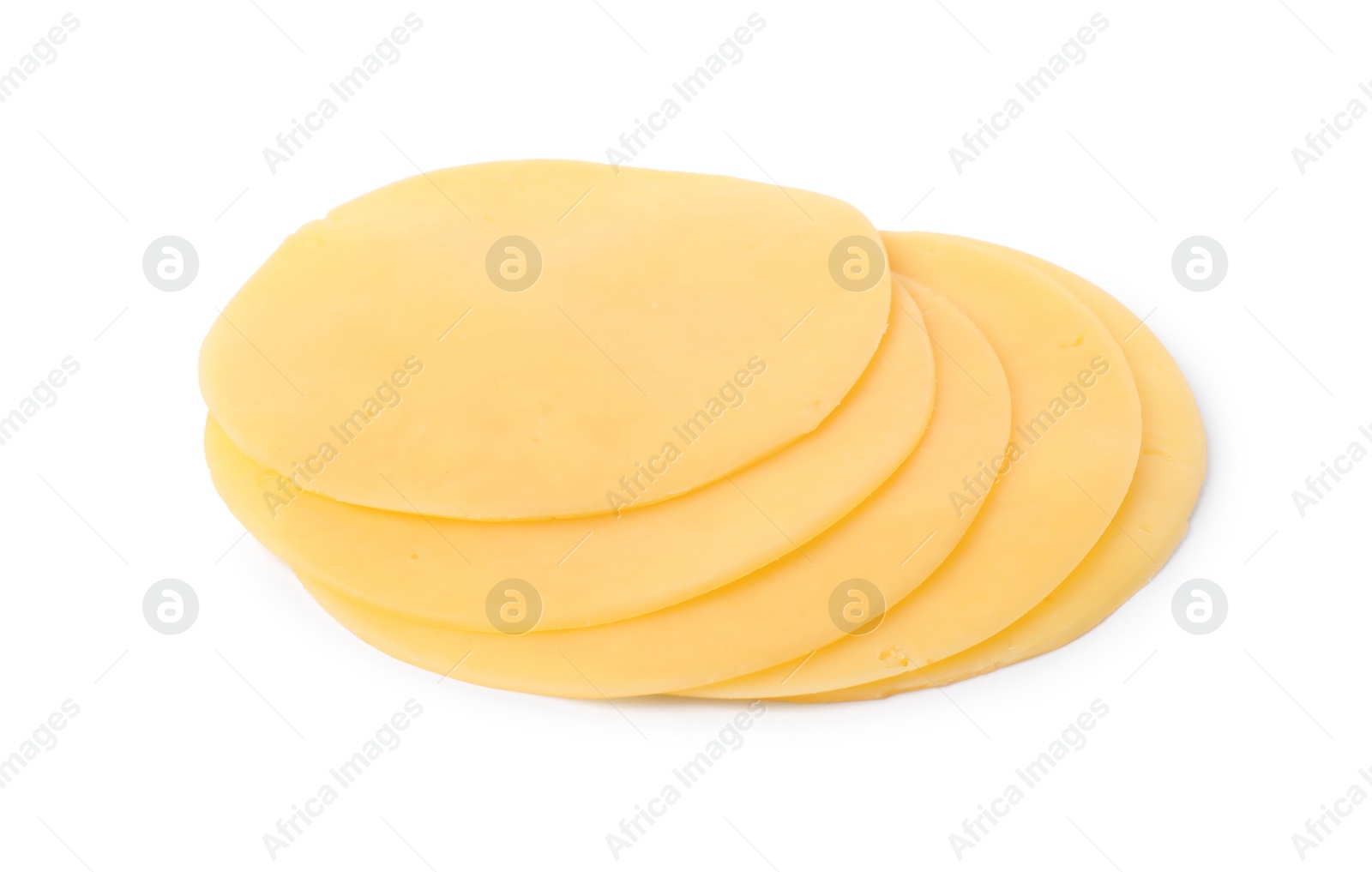 Photo of Slices of tasty fresh cheese isolated on white