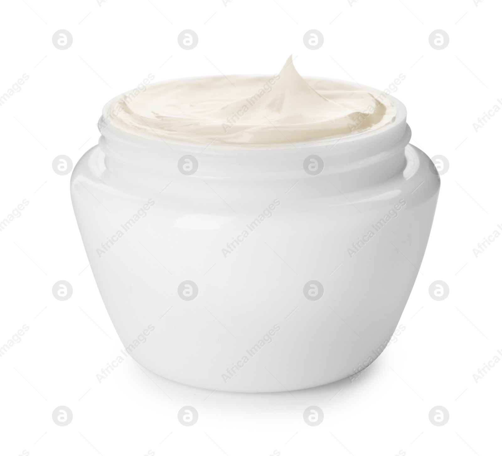 Photo of Jar with hand cream on white background