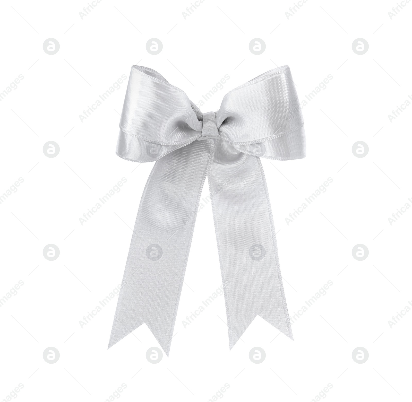 Photo of Beautiful silver ribbon tied in bow isolated on white