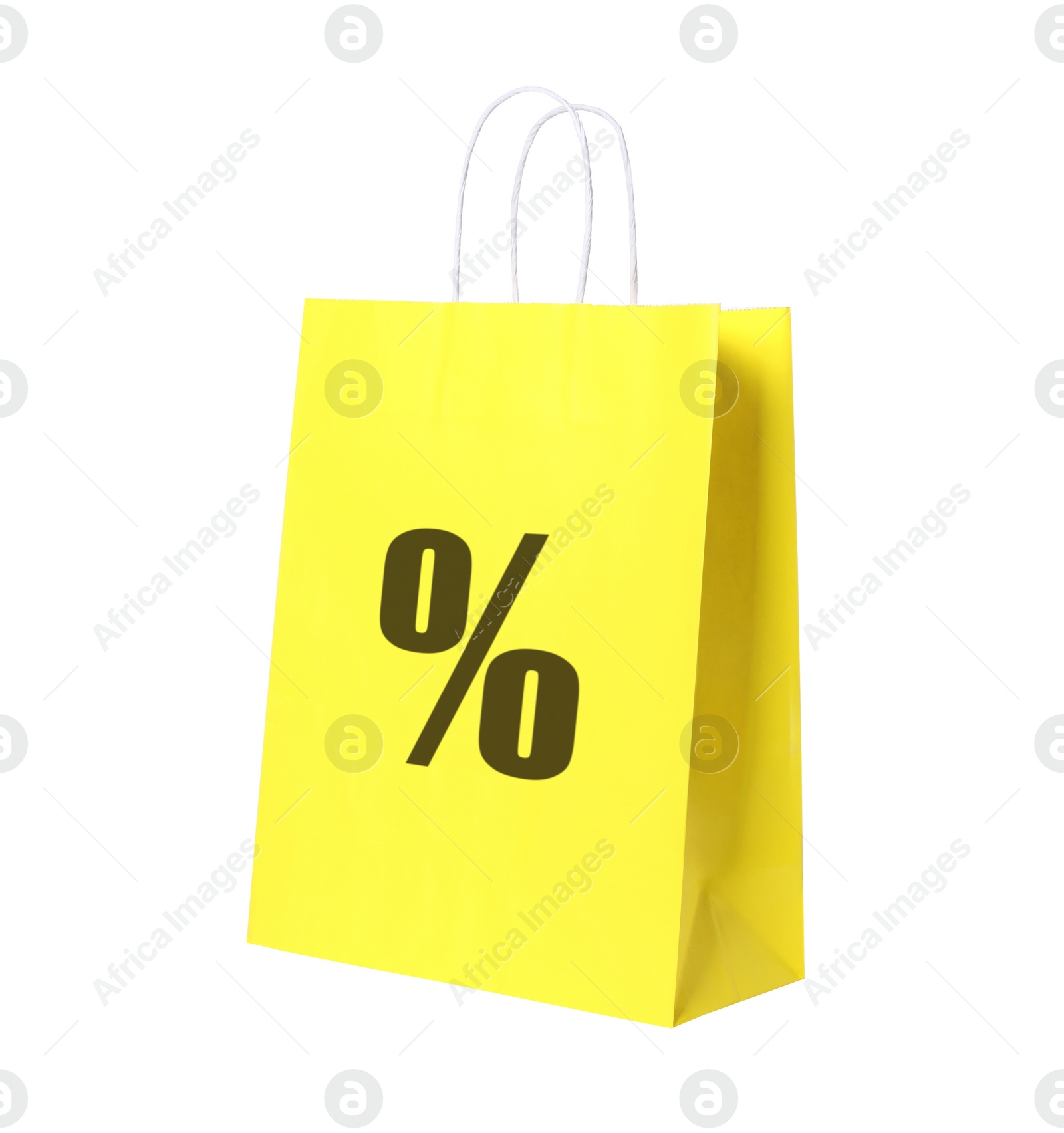 Image of Yellow paper bag with percent sign isolated on white