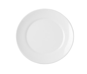 Photo of Empty ceramic plate isolated on white, top view