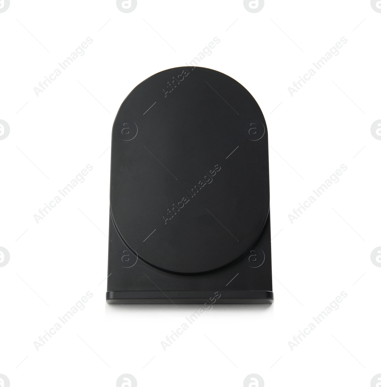 Photo of Black wireless charger isolated on white. Modern technology