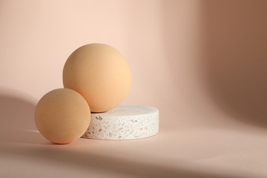 Photo of Presentation of product. Podiums and shadows on pink background