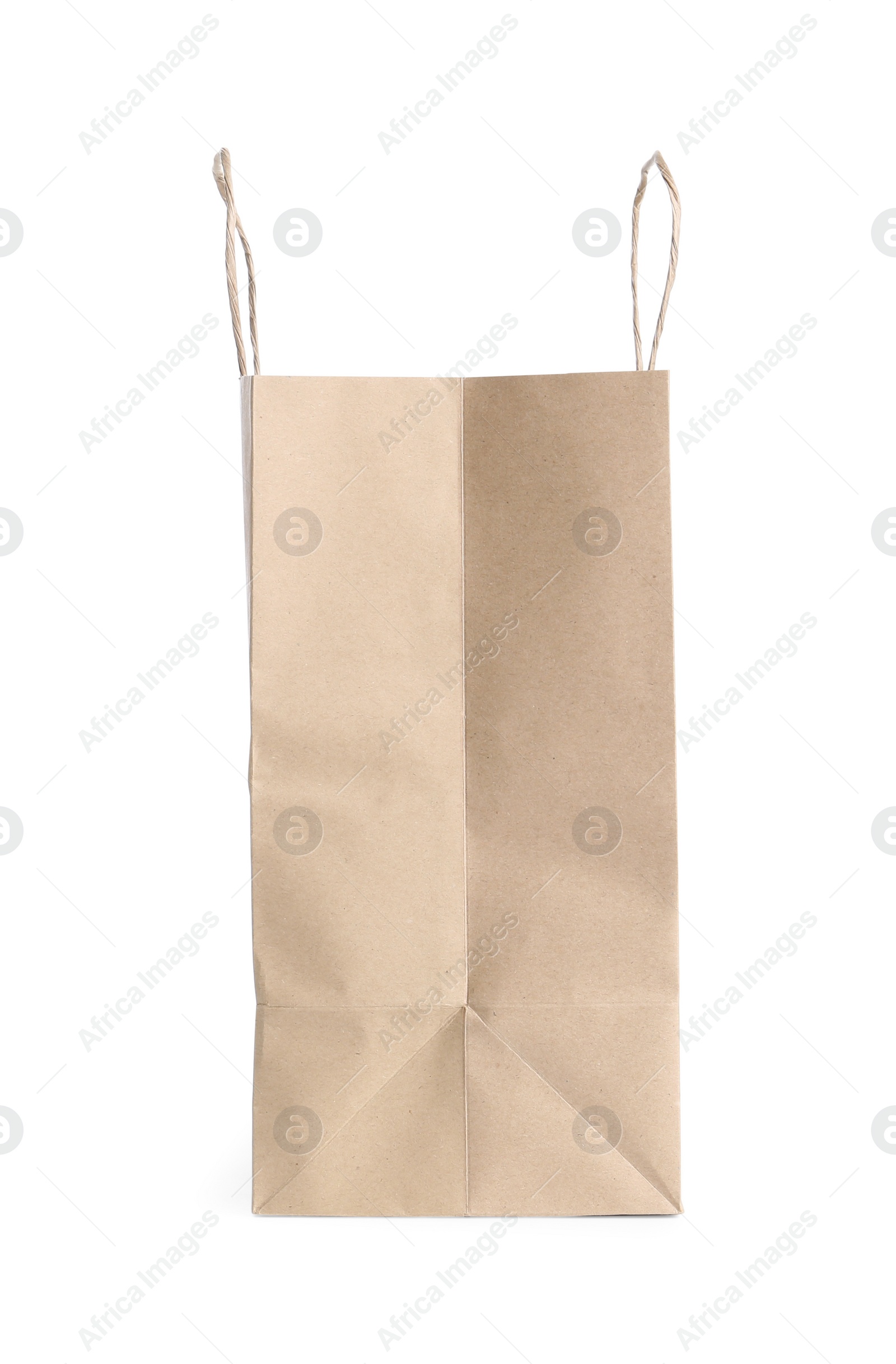 Photo of One kraft paper bag isolated on white. Mockup for design