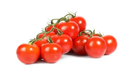 Photo of Branches with ripe cherry tomatoes isolated on white