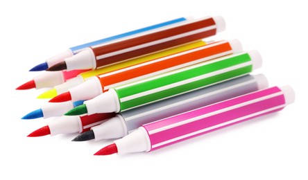 Many bright colorful markers isolated on white