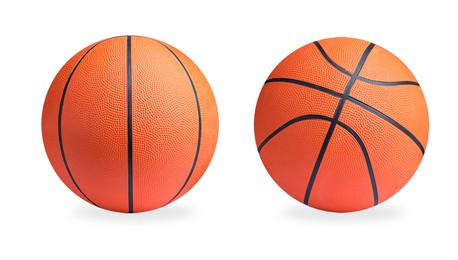 Image of Bright basketball balls on white background. Banner design 