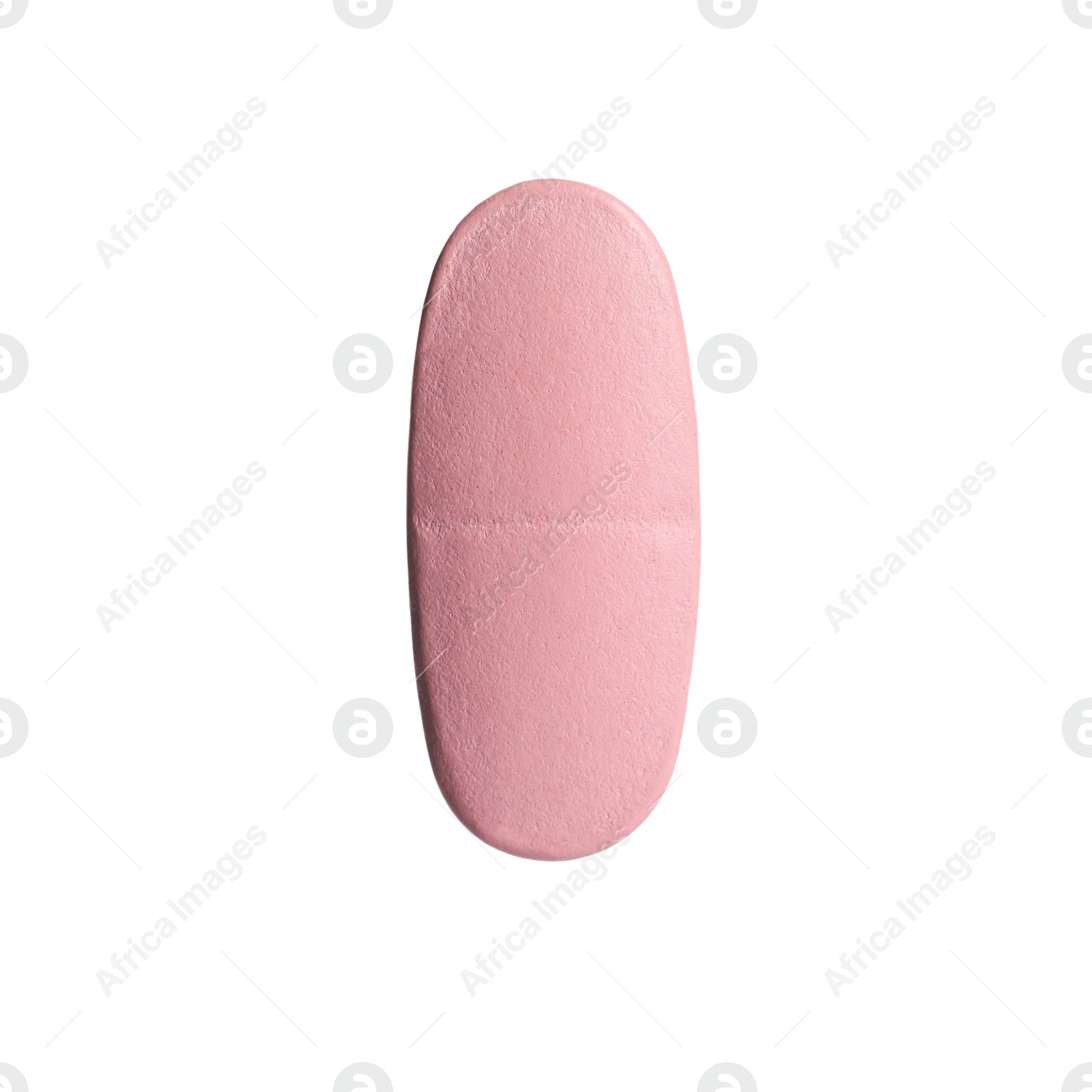 Photo of One pink pill isolated on white. Medicinal treatment