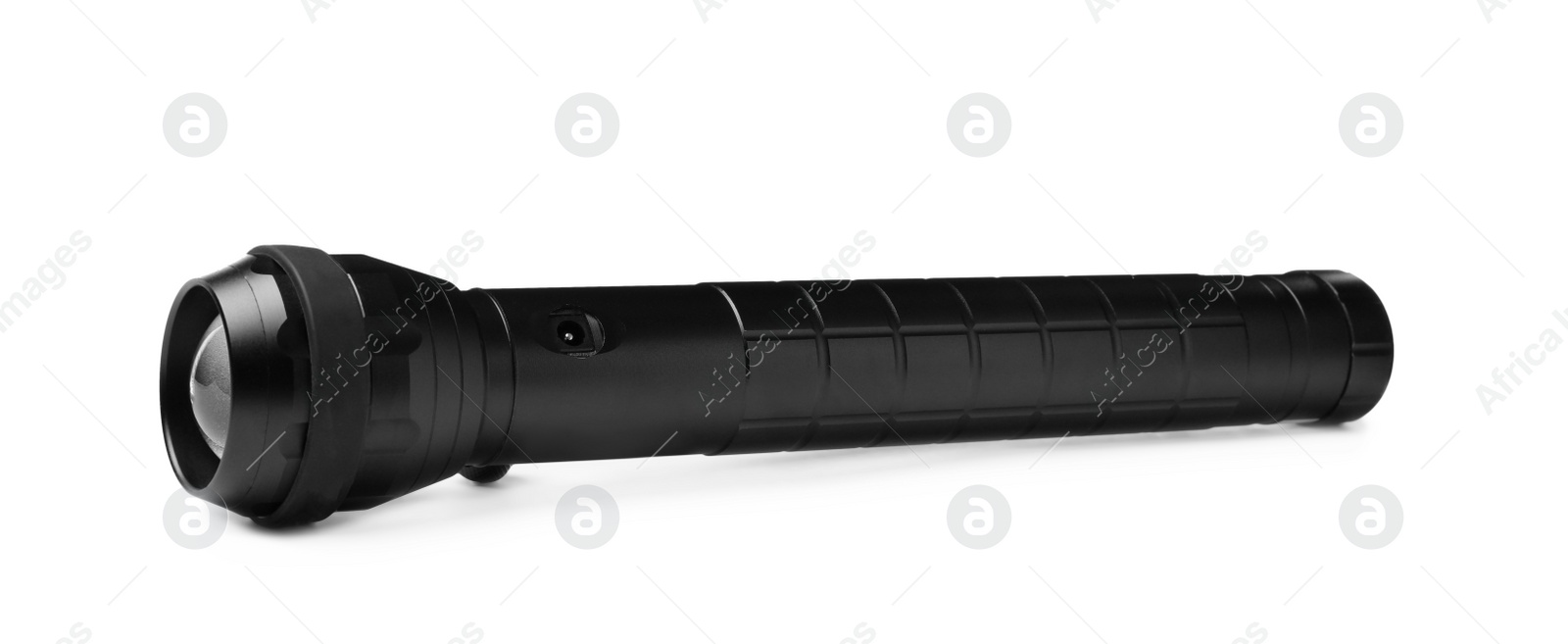 Photo of Modern tourist flashlight isolated on white. Camping equipment