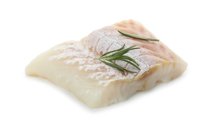 Photo of Piece of fresh raw cod with rosemary isolated on white