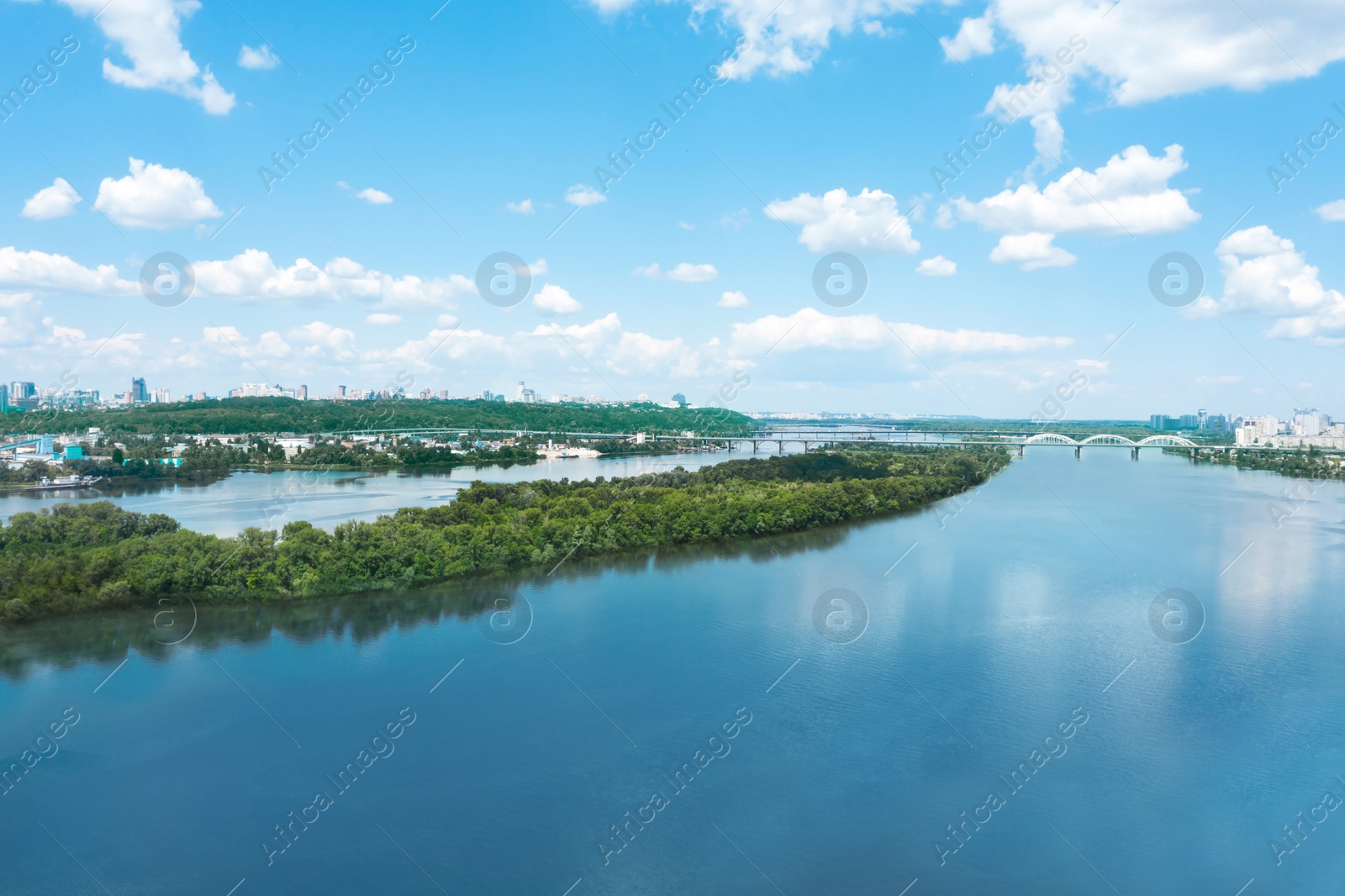 Image of Aerial view of beautiful river on sunny day