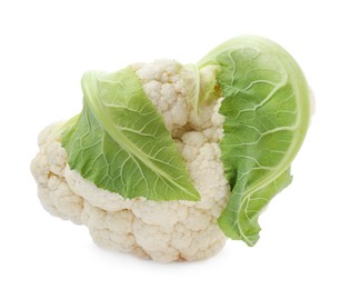 Photo of Whole fresh raw cauliflower on white background