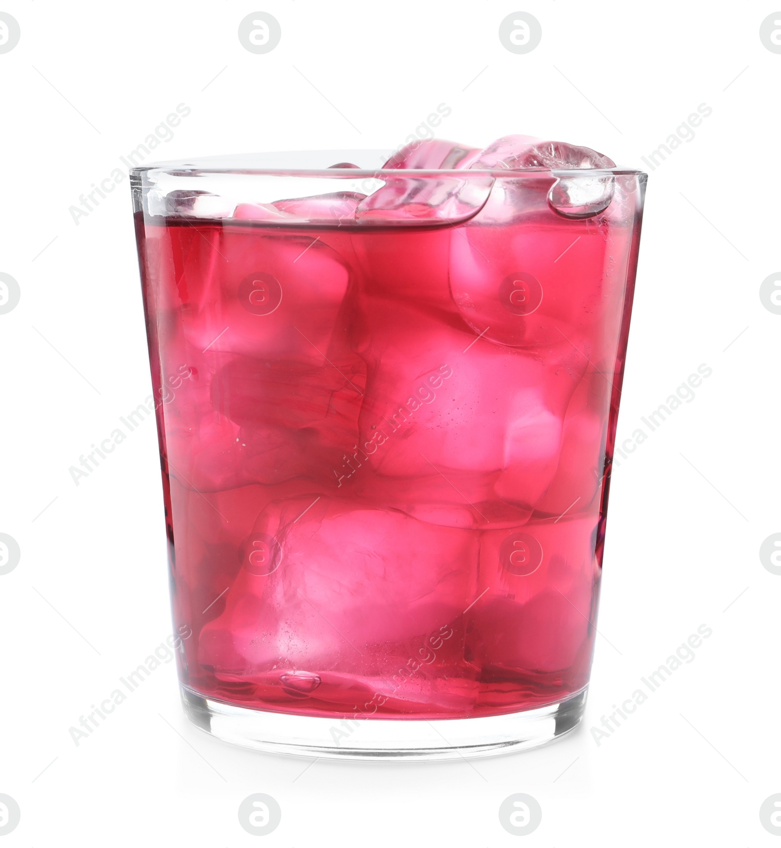 Photo of Delicious grape soda water isolated on white. Refreshing drink