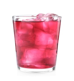 Photo of Delicious grape soda water isolated on white. Refreshing drink