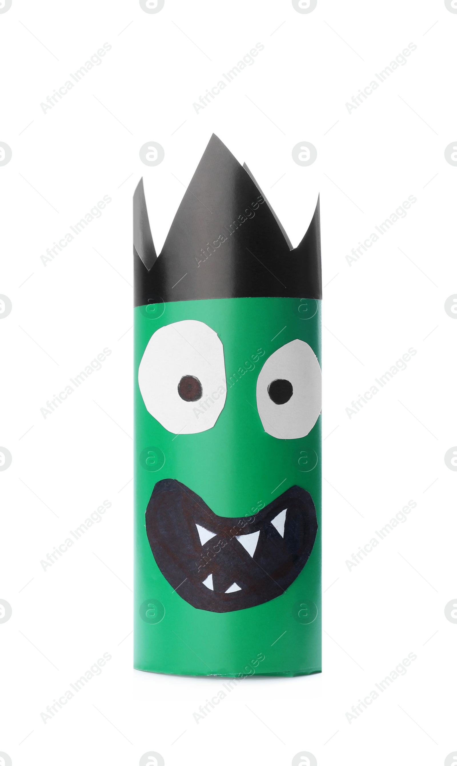 Photo of Funny green monster isolated on white. Halloween decoration