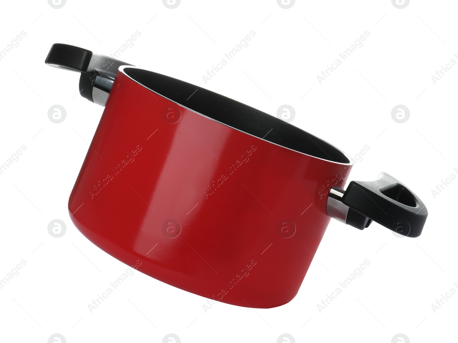 Photo of Clean saucepan isolated on white. Modern cookware