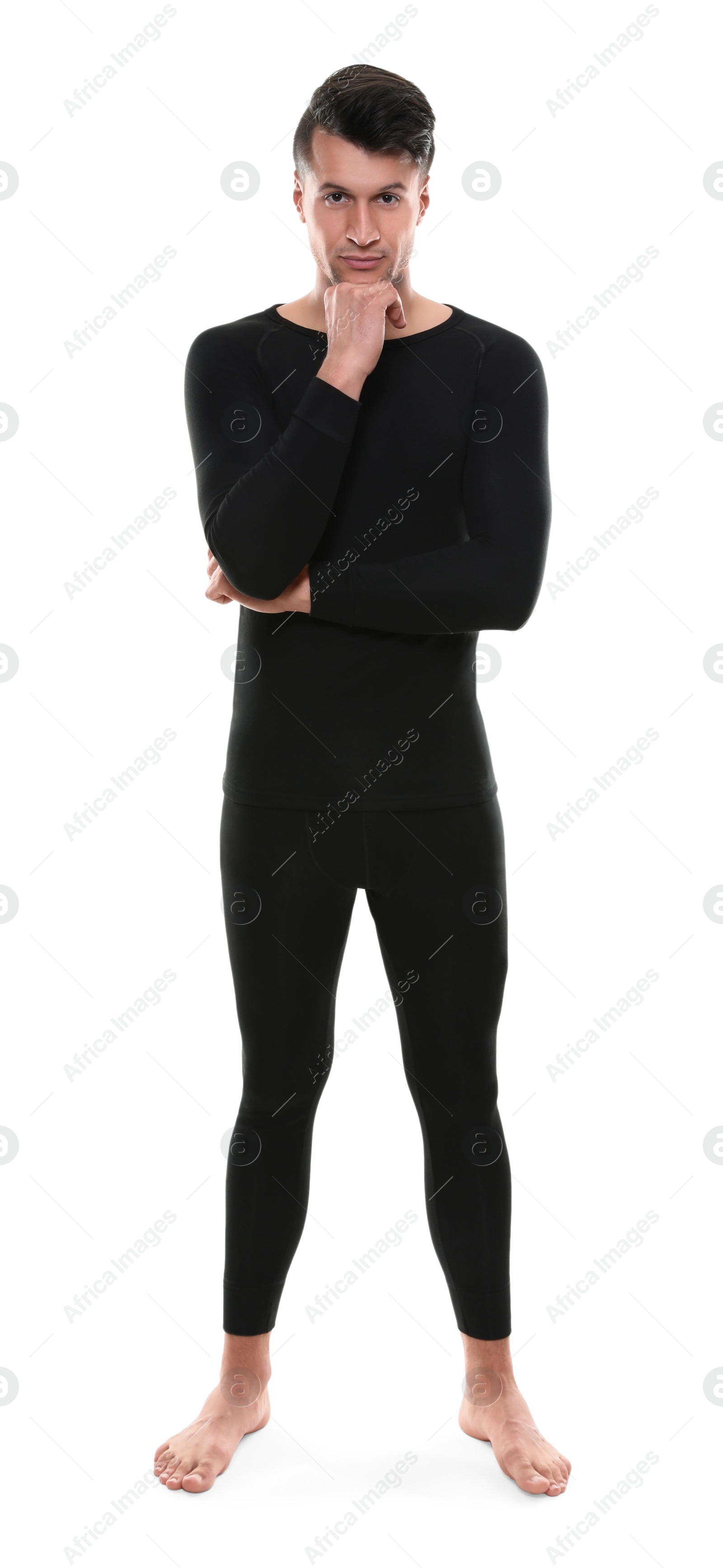 Photo of Man wearing thermal underwear isolated on white