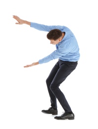 Photo of Man in office wear posing on white background