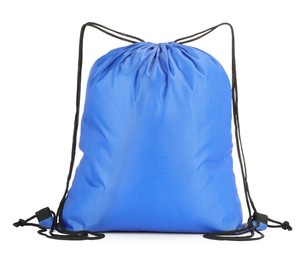 One blue drawstring bag isolated on white
