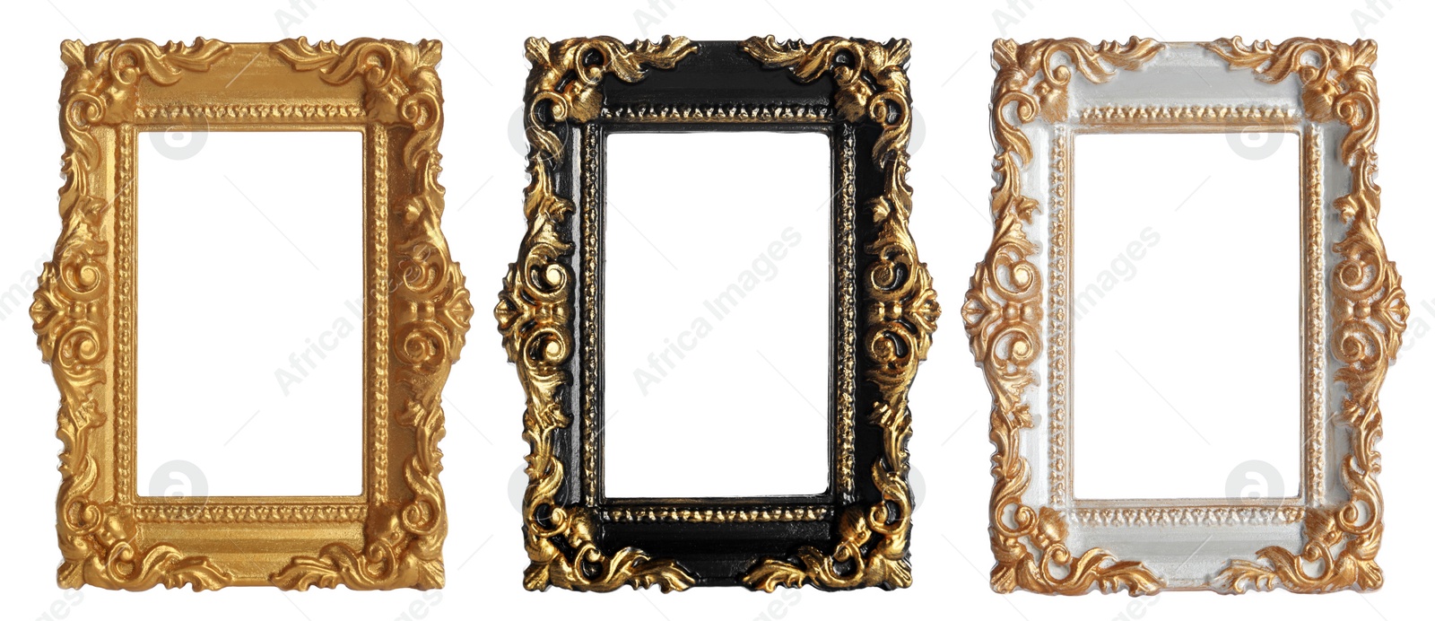 Image of Set of different vintage frames on white background