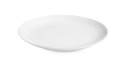 Photo of One empty ceramic plate isolated on white