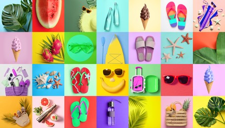 Collage with beach accessories and other summer stuff, banner design