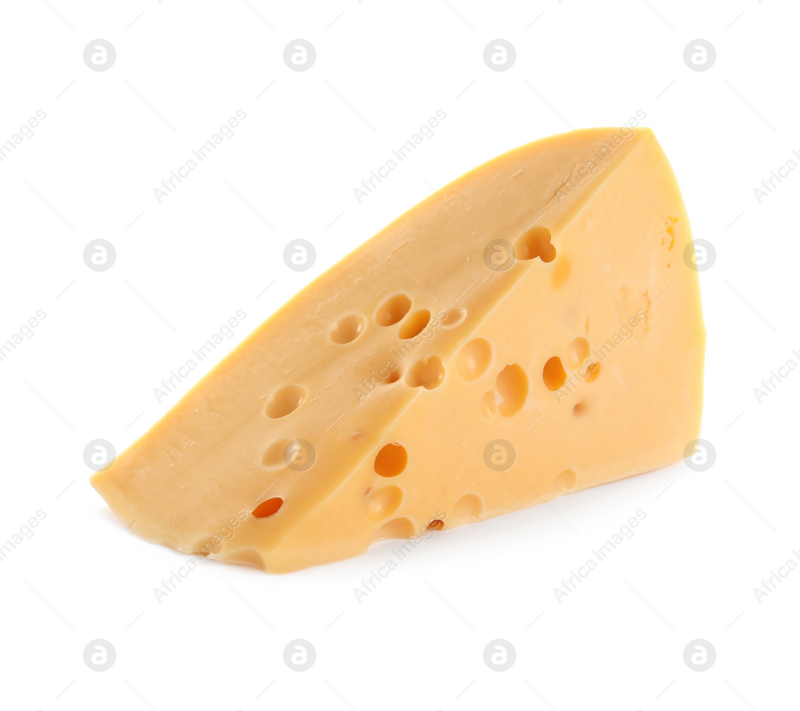 Photo of Piece of delicious cheese on white background