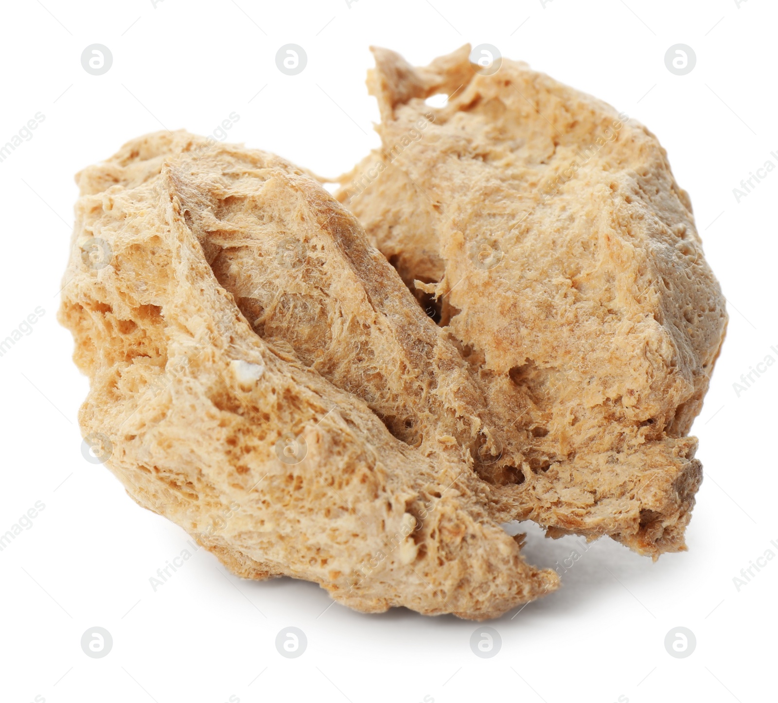 Photo of One dehydrated soy meat chunk isolated on white