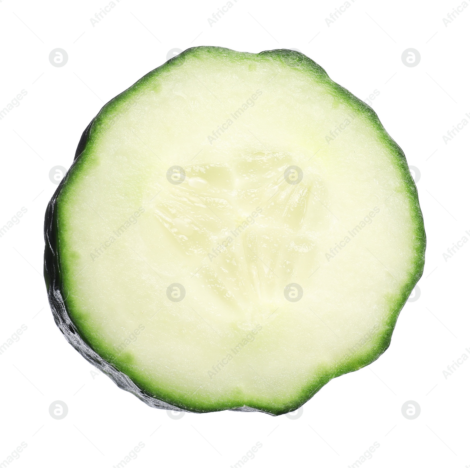 Photo of Slice of fresh cucumber isolated on white