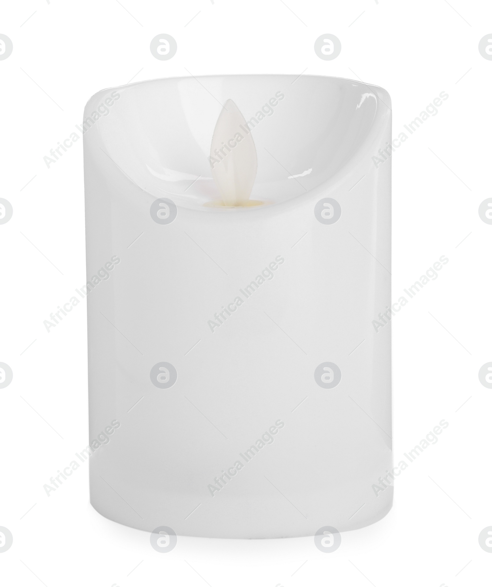 Photo of Decorative flameless LED candle isolated on white