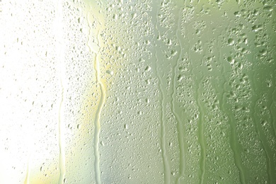 View of glass with water drops, closeup