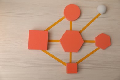 Photo of Business process organization and optimization. Scheme with geometric figures on wooden table, top view