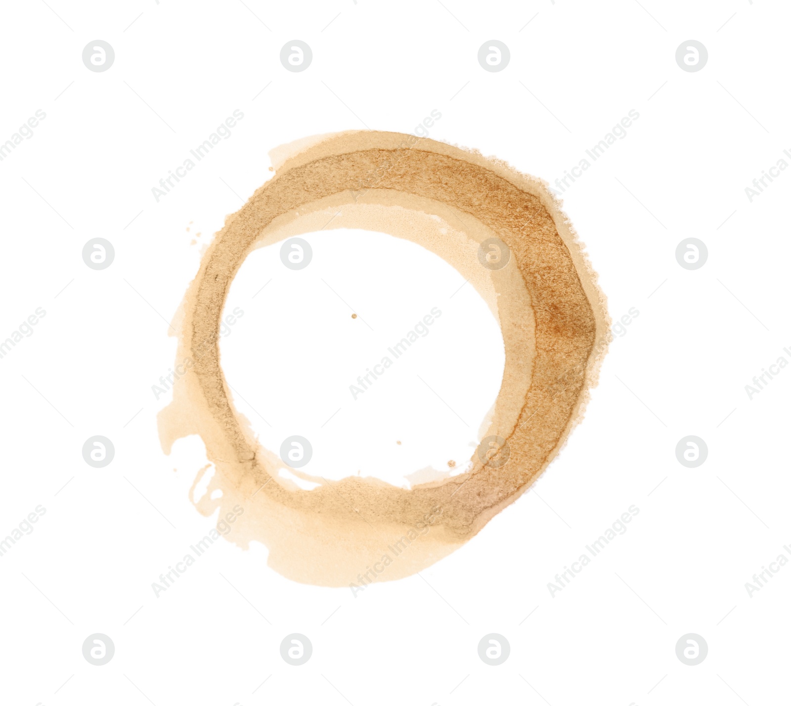 Photo of Coffee cup stain isolated on white, top view