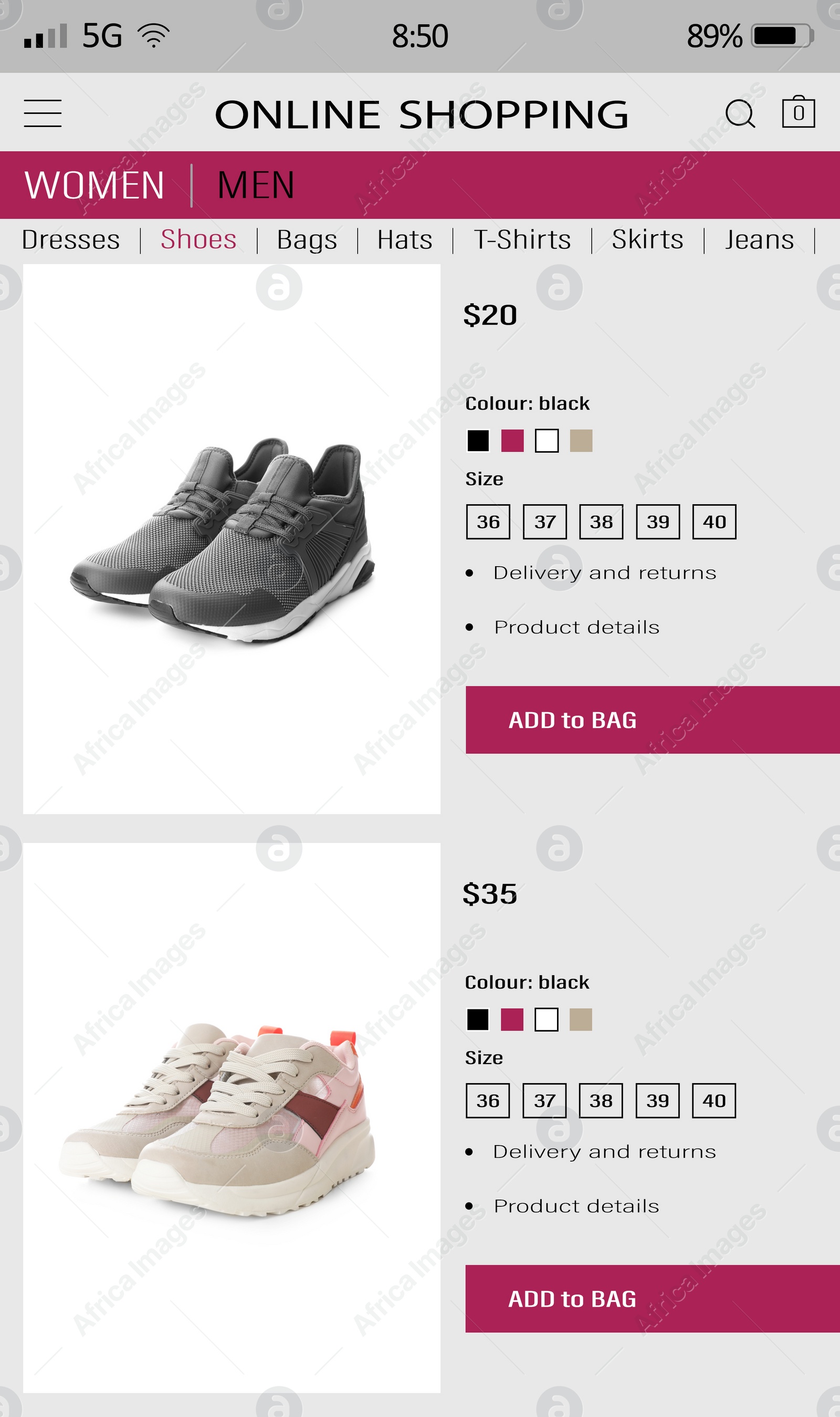 Image of Website of online shop on smartphone screen