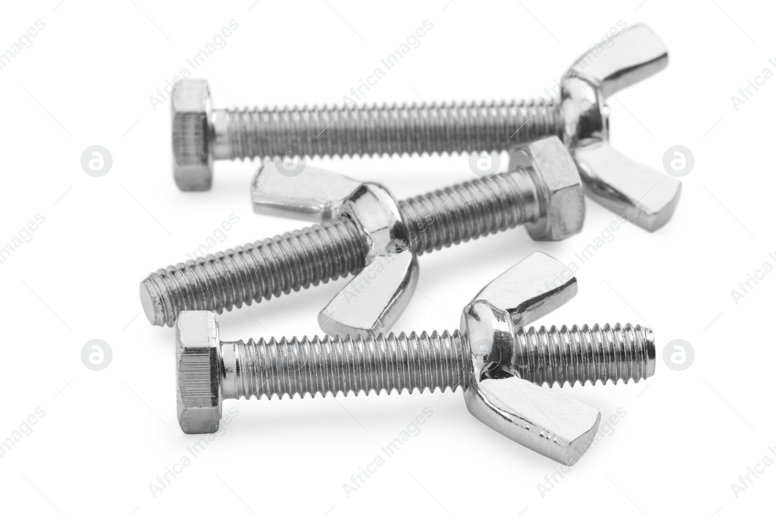 Photo of Metal screws with wing nuts isolated on white